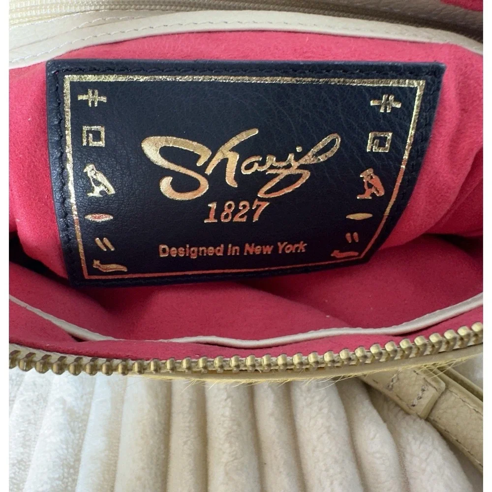 Sharif Leather & Calf Hair Crossbody Hand Bag Gold/Tan Medium Size Excellent